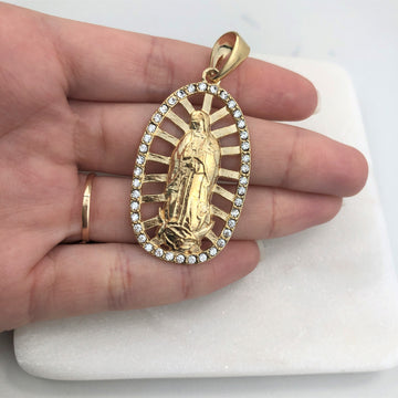 18K Gold Layered Oro Laminado Clear CZ Cut Out Our Lady of Guadalupe Medal Pendant 31.0061/1